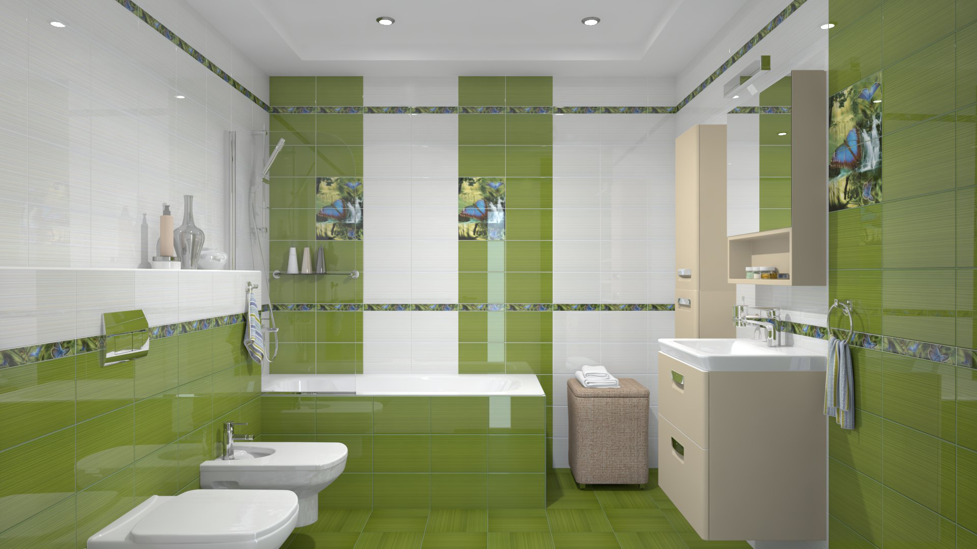 Оби плитки для ванны. Плитка облицовочная Cersanit Light зеленая.